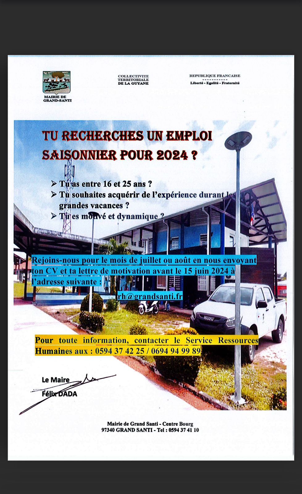 La Mairie de Grand Santi recrute